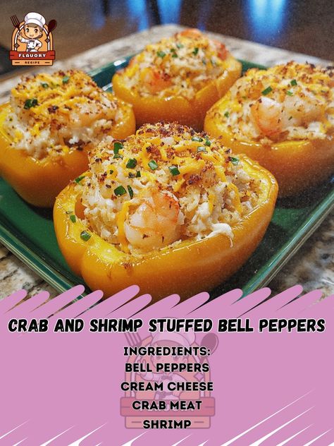 🌶️🦀 Try Crab and Shrimp Stuffed Bell Peppers—a flavorful and colorful dish that’s sure to impress! 🦀🌶️ #StuffedPeppers #SeafoodDelight Crab and Shrimp Stuffed Bell Peppers Ingredients: Bell peppers, halved and seeds removed (4) Crab meat (1/2 cup, cooked and shredded) Shrimp, cooked and chopped (1/2 cup) Cream cheese (4 oz, softened) Green onions, chopped (1/4 cup) Garlic, minced (2 cloves) Bread crumbs (1/2 cup) Shredded cheddar cheese (1/2 cup) Salt and pepper (to taste) Instructions: P... Stuffed Bell Peppers Shrimp Crab Meat, Crab And Shrimp Stuffed Bell Peppers, Crab Stuffed Peppers, Shrimp Stuffed Bell Peppers, Softened Green, Cream Cheese Stuffed Peppers, Crab And Shrimp, Shrimp Stuffed, Pepper Shrimp