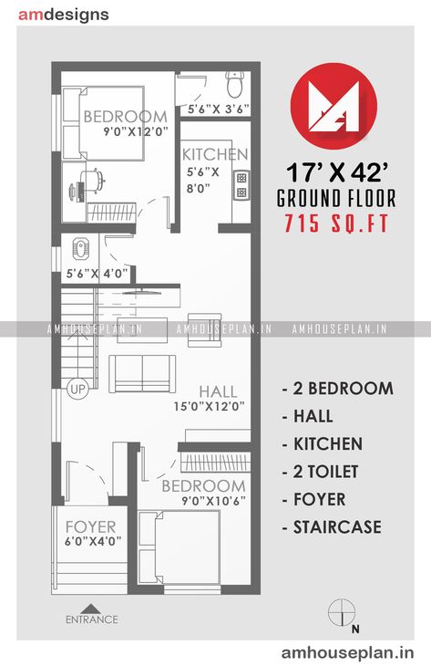 17 x 42 Latest House Plan Smart House Plans, Budget House Plans, House Plans Ideas, Unique House Plans, House Outer Design, Free House Plans, Simple House Plans, Small House Plan, Family House Plans