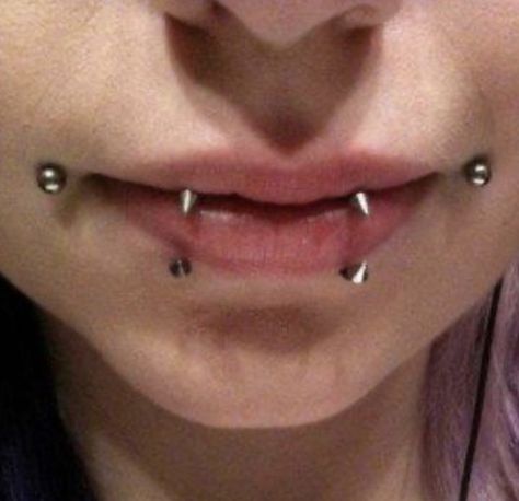 Joker Bites Piercing, Lip Jewelry Piercing, Joker Piercing, Kitty Fangs Piercing, Raccoon Bites Piercing, Snakebite Jewelry, Inverted Angel Fangs, Spike Helix Piercing, Piercing Combos Face