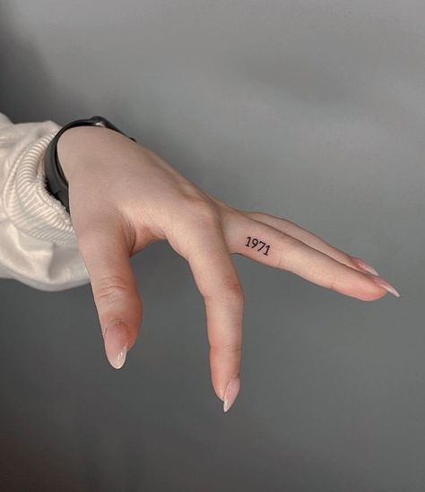 1999 Finger Tattoo, Number On Finger Tattoo, Finger Tattoos Colorful, Finger Number Tattoo, Finger Tattoos Numbers, Number Finger Tattoo, 1970 Tattoo, 1974 Tattoo, Side Finger Tattoos