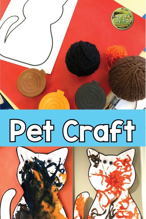 Cat Yarn Painting Pet Art Projects For Kids, Preschool Pets Crafts, Toddler Pet Activities, Pet Art Activities For Preschool, Pets Theme Art Preschool, My Pet Art Preschool, Cat Crafts For Preschoolers, Pets Preschool Art, Pet Week Crafts Toddlers