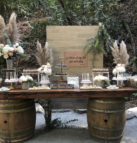 Boho Fall Wedding Dessert Table, Pampas Grass Dessert Table, Boho Wedding Snack Table, Boho Sweet 16 Ideas, Boho Dessert Table, Boho Wedding Cake Table With Donuts, Rustic Desert Table Baby Shower, Sunset Party, Cupcake Table