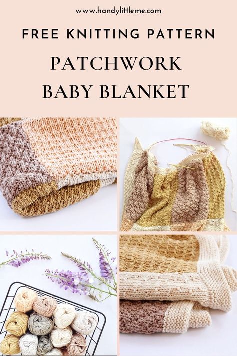 Baby blanket pattern - Make a patchwork baby blanket from 100% cotton and learn different knit stitches with this free pattern. #babyblanket #blanket #cottonblanket #knitting Knitted Dog Sweater Pattern, Easy Knit Baby Blanket, Knit Baby Blanket Pattern Free, Knitted Washcloth Patterns, Patchwork Baby Blanket, Diy Baby Blanket, Crochet Throw Pattern, Knit Baby Blanket