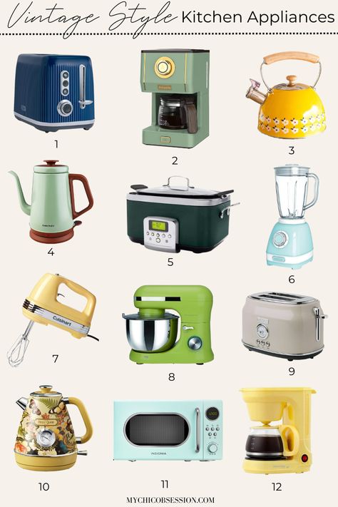 Vintage Home Appliances, Retro Kitchen Appliances Vintage, Fun Kitchen Appliances, Vintage Stove Kitchen, Vintage Appliances Kitchen, 60s Appliances, Cute Kitchen Appliances, Colorful Kitchen Appliances, Kitchen Props