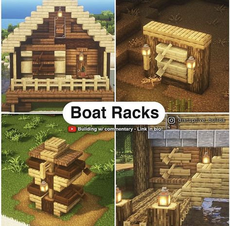 Boat Racks Minecraft, Minecraft Boat Rack, Minecraft Boat House, Disruptive Builds, Minecraft Fishing House, Minecraft Boat Dock, Minecraft Pier, Minecraft Create Mod, Boat Rack