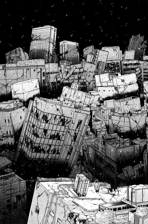 Abandoned City Drawing, Ruined City Art, Abandoned City, Ruined City, Concept Art Tutorial, Building Drawing, Manga Drawing Tutorials, City Drawing, Perspective Art