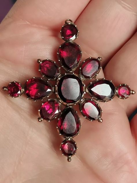 Georgian 15ct Rose Gold Foiled Flat Cut Garnet Maltese Cross Pendant Brooch | eBay Spring Wishlist, Georgian Jewelry, Cross Necklaces, Pendant Brooch, Antique Jewelry Necklace, Historical Jewellery, Maltese Cross, Garnet Jewelry, Napoleonic Wars