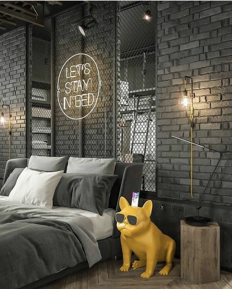 Bedroom Ideas Industrial, Modern Industrial Bedroom, Men's Bedroom Design, Industrial Bedroom Design, Industrial Room, Scandinavian Style Home, Loft Interior, Industrial Bedroom, Industrial Interior Design