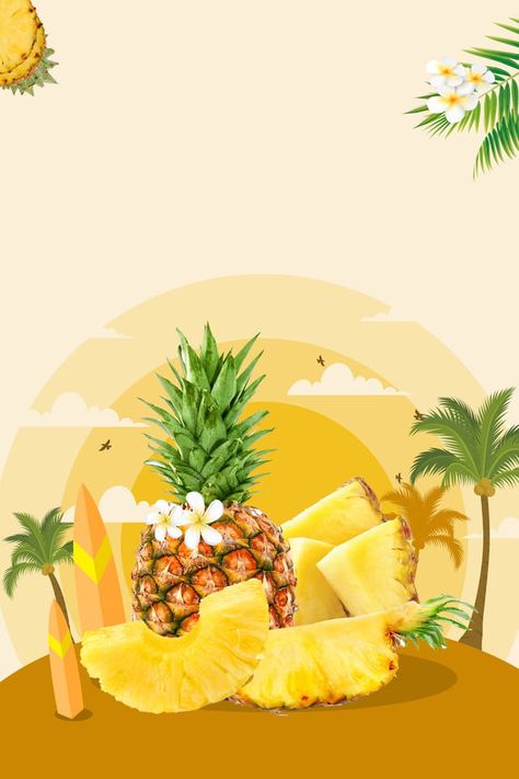 Summer Fruit Poster Design Pineapple Poster Design, Pineapple Packaging, Summer Sale Poster, Cartoon Banana, Fruit Combinations, Pineapple Desserts, Creative School Project Ideas, Fruit Cartoon, Summer Poster