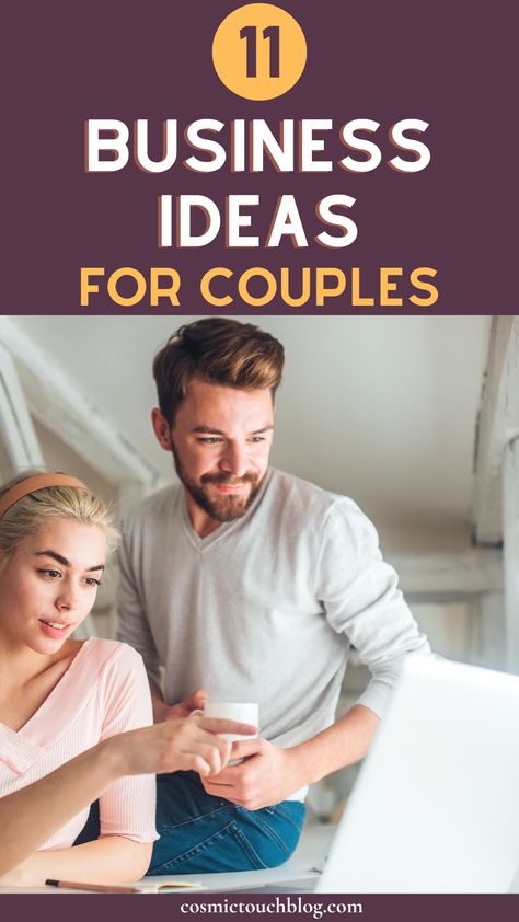 Check out these unique business ideas perfect for couples. Find out the rewards and tips that come along with starting a business as a couple.11 Unique Business Ideas for Couples to Start Together Couples Business Ideas, Couple Business Ideas, E Commerce Business Ideas, Business Ideas For Couples, Couples Vision Board Ideas, Business Ideas For Men, Small Town Business Ideas, Couples Vision Board, Self Business