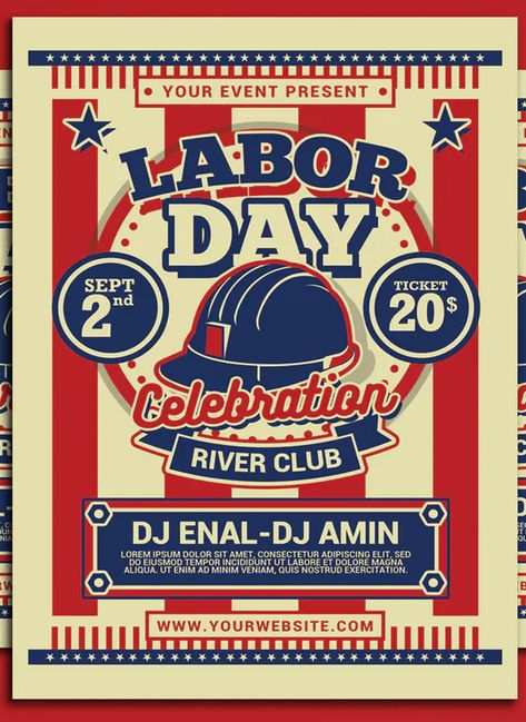 Labor Day Flyer Template PSD Rockabilly Music, Festival Flyer, 4th Of July Celebration, Music Party, Sale Flyer, Flyer Design Templates, Sale Banner, 4th July, Party Flyer