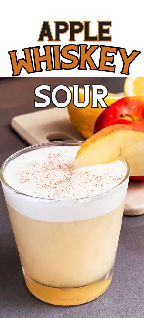 The delicious flavors of fall in a whisky cocktail. Spiced apple cider adds a fall flavor, while the whiskey adds a warm, smoky depth for a delicious fall cocktail. Apple Whiskey Sour, Whiskey Sour Recipe, Apple Whiskey, Whisky Cocktail, Whiskey Recipes, Halloween Camping, Whisky Sour, Gummies Recipe, Whisky Cocktails