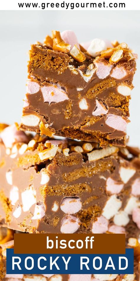 Biscoff Rocky Road Recipe, Biscoff Rocky Road, Easy Rocky Road Recipe, Chocolate Orange Cupcakes, Road Snacks, Chocolate Flapjacks, Rocky Road Recipe, Biscoff Recipes, Tray Bake Recipes