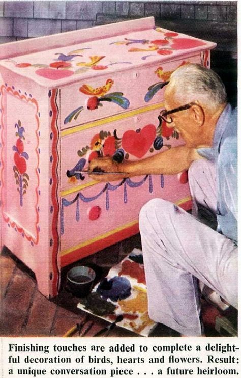 Folk Art Chest Of Drawers, Peter Hunt Folk Art Painted Furniture, Folk Art On Wall, Folk Art Fireplace, Floor To Ceiling Art, Diy Mexican Folk Art, Colorful Folk Art, Folk Painting Tutorial, Colorful Wood Furniture