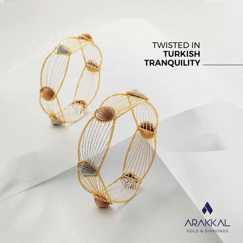 Feel the Turkish essence descend on you in bangles designed to make your dainty hands look the best! Shop today from the Isra collection at Arakkal Gold and Diamonds. Head to the link in the bio. . . . #Diamond #ShineBrightLikeaDiamond #Jewellery #Dubai #Uae #Gold #DiamondJewellery #DubaiJewellery #Dubaigold #BirthdayGift #AnniversaryGift #JewelleryDesign #JewelleryCollection #Necklace #Rings #Bracelets #Bangles #Earrings #Arakkal #Arakkalgold #Arakkalgoldanddiamonds Turkish Design Gold Jewellery, Bangle Design Gold, Dainty Hands, Bangle Design, Jewel Design, Gold Jewels Design, Gold Bridal Jewellery, Gold Bridal Jewellery Sets, Turkish Design