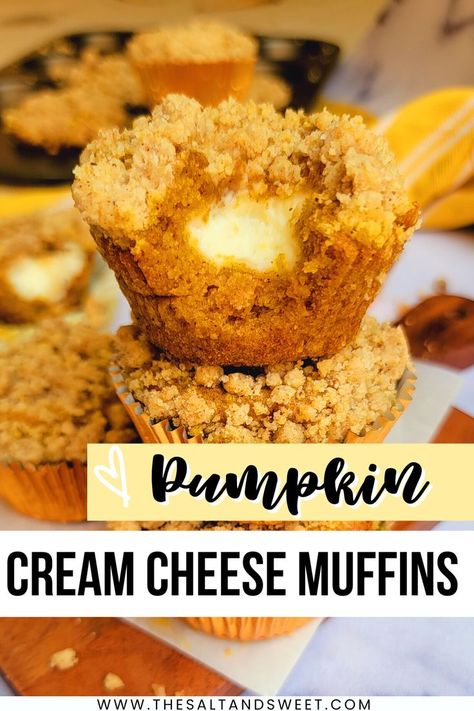 Pumpkin Cream Cheese Muffins packed with pumpkins and a surprise cream cheese filling, then topped with a crumbly streusel topping. These moist pumpkin muffins make the best breakfast treat! They taste AND smell incredible! Fluffy Pumpkin Cheesecake, Cream Cheese Filled Pumpkin Muffins, Moist Pumpkin Muffins, Pumpkin Cheesecake Muffins, Honey Muffins, Pumpkin Streusel Muffins, Pumpkin Roll Cake, Cheesecake Muffins, Fall Vegan Recipes