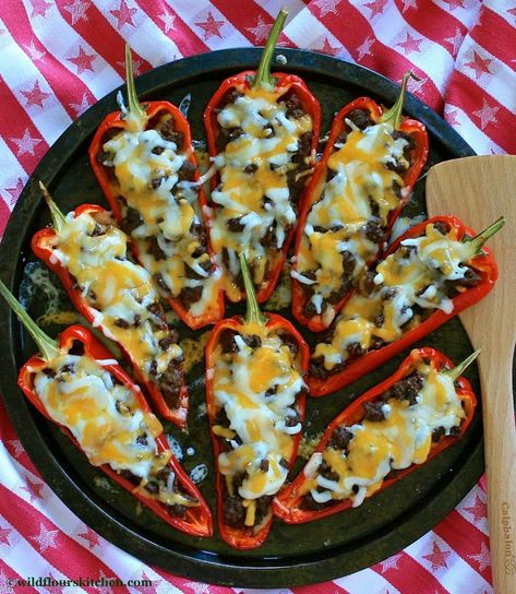 Mexican Stuffed Cubanelle Peppers Grande - Wildflour's Cottage Kitchen Cubanelle Pepper Recipe Dishes, Cubanelle Pepper Recipe, Stuffed Cubanelle Peppers, Stuffed Veggies, Cubanelle Pepper, Football Party Foods, Pepper Recipe, Hot Italian Sausage, Ground Sausage