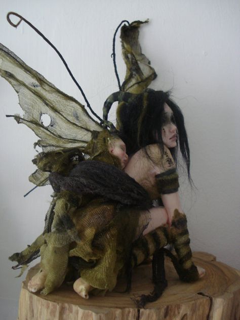 SHADOWSCULPT OOAK FAIRY lifelike custom order mum by shadowsculpt Baby Sculpture, No Ordinary Girl, Dark Fairycore, Doll Figurine, Ooak Fairy, Fairy Goth, Goth Fairy, Fairy Aesthetic, Grunge Fairy