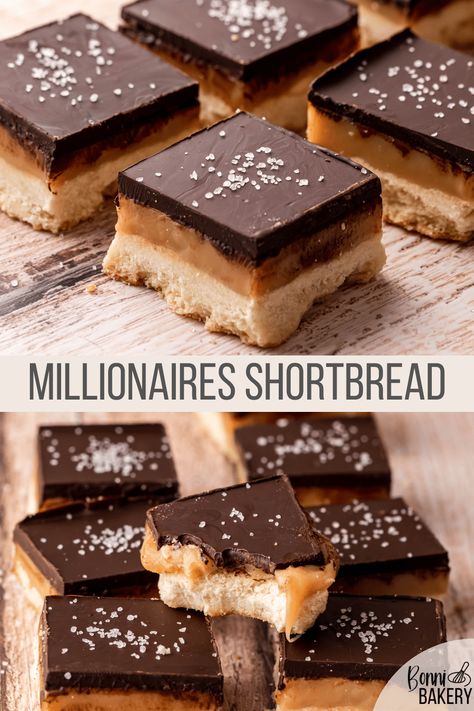 Scottish Millionaire Shortbread, Salted Caramel Shortbread Bars, Scottish Recipes Dessert, Scottish Desert, Scottish Baking, Shortbread Scottish, Millionaire Shortbread Recipe, Scottish Desserts, Shortbread Chocolate