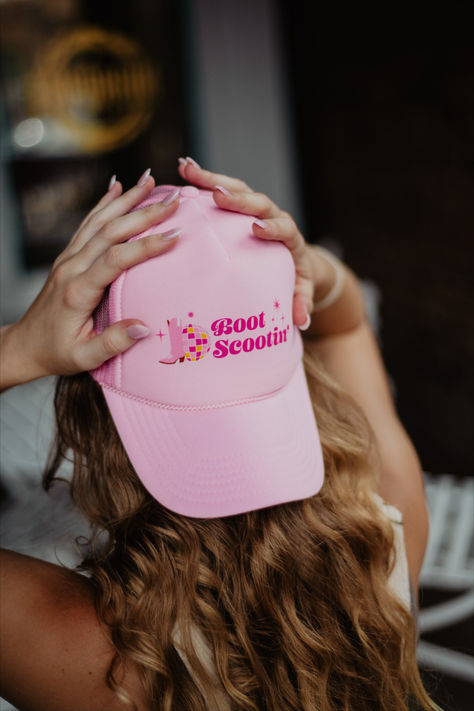 Looking for gifts to add to your bachelorette trip bundles? This pink cowboy boot and disco ball "Boot Scootin" trucker hat is perfect for the broadway girls! Take over Nashville or Austin in the cutest hat! Disco Vibes, Pink Cowboy Boots, Pink Cowboy, Nashville Bachelorette, Bachelorette Trip, Western Chic, The Wild West, Cowboy Boot, Cute Hats