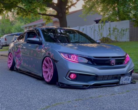 Honda Civic 2014 Modified, 2002 Honda Civic Modified, 2015 Honda Civic Modified, Girly Honda Civic, Honda Accord Decorations, Honda Civic 2019 Modified, Honda Civic Wrap Ideas, Modified Street Cars, Modded Civic