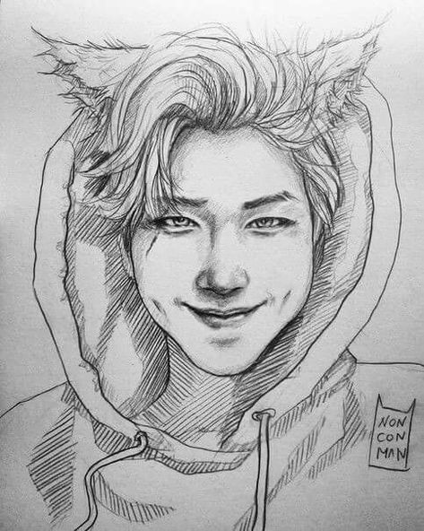 RM ♡ Rap Monster Fanart, Fanart Bts, Kpop Drawings, Bts Drawings, Bts Chibi, A Pencil, Kpop Fanart, Drawing Challenge, Rap Monster