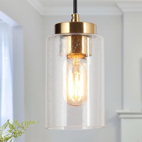 Everly Quinn Miyoko 1-Light Cylinder Single Pendant | Wayfair Modern Black Light Fixture, Seeded Glass Pendant, Modern Hanging Lights, Gold Pendant Lighting, Black Light Fixture, Island Pendant Lights, Kitchen Island Lighting Pendant, Hanging Fixture, Mini Pendant Lights