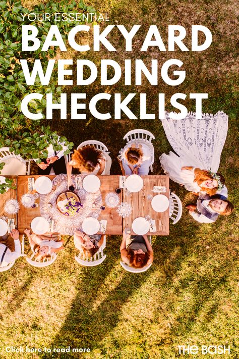 Small Backyard Wedding Checklist, Outdoor Wedding Must Haves, Small Backyard Wedding Decor, Planning A Backyard Wedding, Small Simple Backyard Wedding Ideas, Backyard Wedding Planning Checklist, Backyard Wedding List, Outdoor Wedding Checklist, Backyard Wedding Timeline