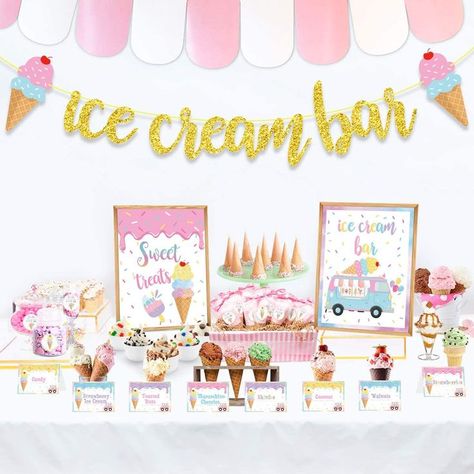 3 Scoops Of Fun Birthday, Three Scoops Of Fun, Ice Cream Parlor Party, Ice Cream Sundae Party, Ice Cream Birthday Party Theme, Sundae Party, Bar Banner, Ice Cream Party Theme, Ice Cream Party Decorations