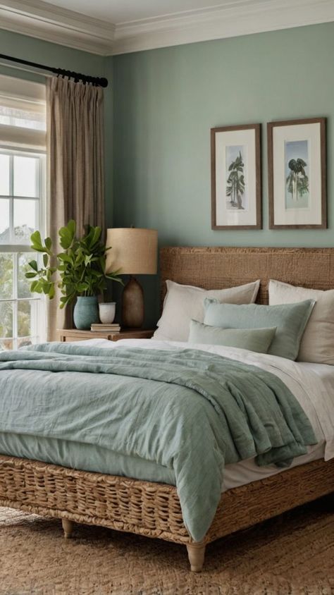 Key West Bedroom, Irish Bedroom, Seagrass Furniture, Blue Green Bedrooms, Coastal Bedroom Ideas, Coastal Ideas, Coastal Throw Pillows, Coral Decor, Cozy Fall Bedroom