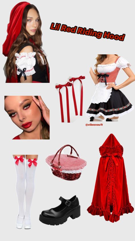 College age diy little red riding hood Halloween costume featuring a red cape, corset style dress,and a basket accessory. A flirty and modern take on the classic fairytale character. Leather Pants Shoes, Red Riding Hood Costume Diy, Red Riding Hood Halloween Costume, Hood Halloween Costume, Little Red Riding Hood Halloween, Red Riding Hood Halloween, Shoes Doc Martens, Corset Style Dress, Studded Belts