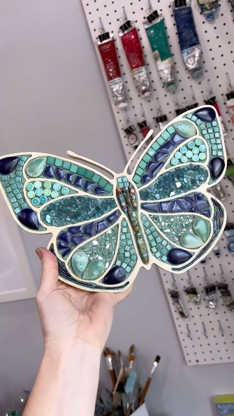 Andrea Nelson on Reels | Andrea Nelson Art, Mosaic Butterfly, Butterfly Mosaic, Mache Art, Paper Mache Art, Mosaic Pieces, Another One, Paper Mache, A Dream