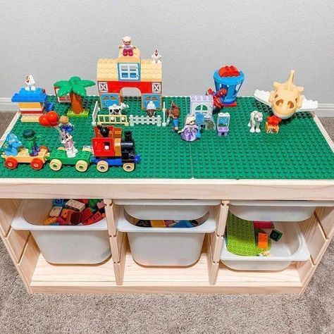 Ikea Trofast Playroom Hack, Trofast Sensory Table, Ikea Trofast Lego Storage, Ikea Trofast Lego Desk, Ikea Homeschool Room, Ikea Trofast Stacked, Trofast Ideas, Ikea Trofast Toy Rotation, Ikea Trofast Hack