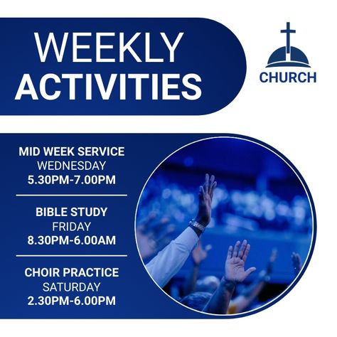 Weekly Activities Flyer Design, Church Activities Flyer Design, Church Flyer Design Templates, Church Order Of Service, Event Schedule Design, Church Service Flyer, Church Template, Weekly Activities, Prayer Pictures