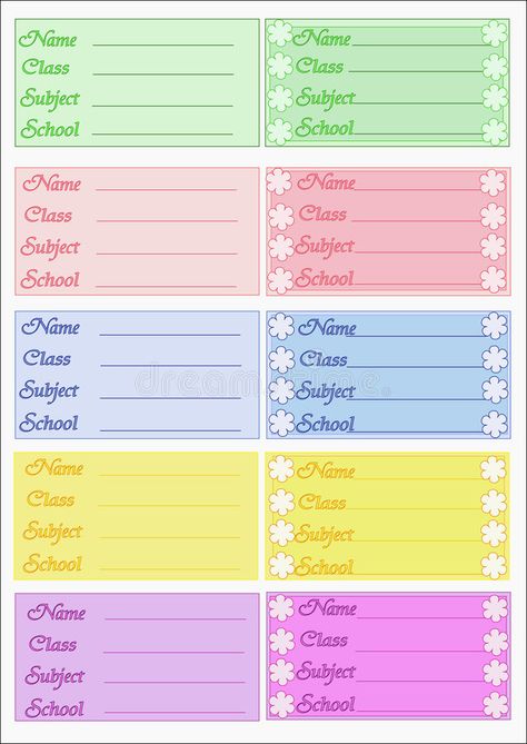 Labels school stock illustration School Subject Labels Free Printables, School Labels Printables, School Stickers Labels, School Name Labels, Notebook Labels, Name Tag For School, Subject Labels, Name Tag Design, Penanda Buku