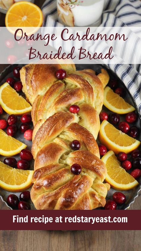 Orange Cardamom Braided Bread | Red Star Yeast. This braided bread is beautiful by itself, but the orange and cranberry garnish really tops it off. Get in the fall spirit with these autumnal colors and delicious flavors! Braid Bread, Orange Cardamom, Holiday Morning, Braided Bread, Holiday Brunch, Sweet Roll, Sweet Bread, Breakfast Treats, Holiday Baking