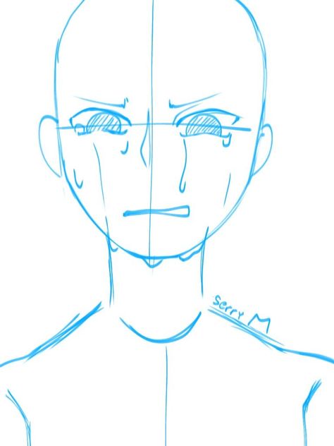 Nervous Anime Pose, Nervous Face Reference, How To Draw Nervous Face, Anime Face Close Up, Close Up Faces Drawing, Crying Sketch Ideas, Crying Draw Base, Angry Drawing Base, Crying Face Reference Draw