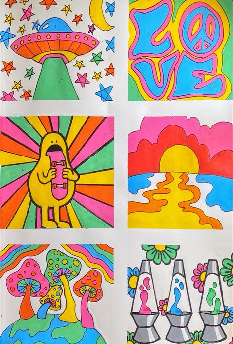 Mini Canvas Art Diy, Canvas Art Mini, Posca Drawing Ideas, Posca Drawing, Arte Indie, Trippy Painting, Hippie Painting, Cute Canvas Paintings, Indie Art