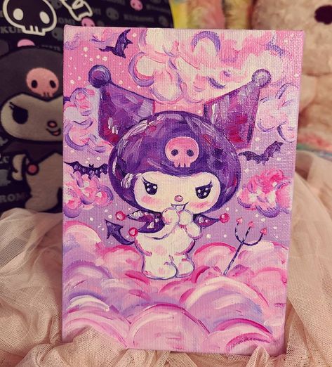 Kitty Cartoon, Cute Canvas Paintings, Canvas Painting Designs, Cute Paintings, Drawing Stuff, Small Canvas Art, Arte Inspo, Diy Canvas Art Painting, Hippie Art