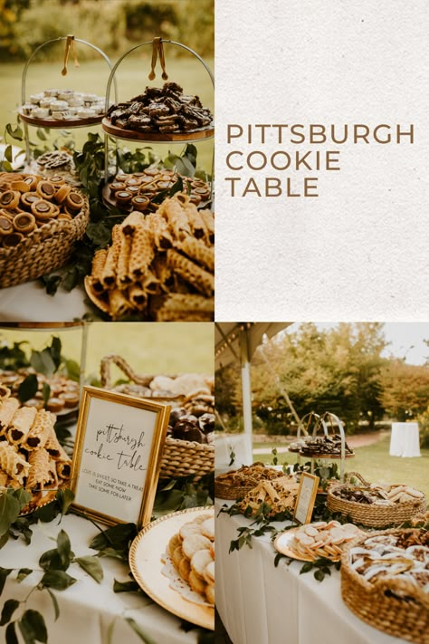 Cookie Table Pittsburgh, Display Cookies At Wedding, Pennsylvania Wedding Cookie Table, Decorated Cookie Display, Wedding Cookie Table Display Ideas, Italian Wedding Cookie Table, Cookie Table Display Ideas, Pittsburgh Cookie Table Wedding Display, Wedding Cookie Table Display