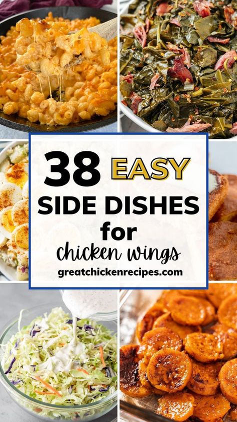 Learn what to serve with wings using this collection of the best side dishes for chicken wings. Recipes for hot, cold, Southern comfort food, healthier options, and dips. #chicken #chickenwings #comfortfood #dinner #recipes #chickenwings Baked Chicken Wings Meal Ideas, Wing Dinner Meals, What To Serve With Wings, Easy Side Dishes For Chicken, Chicken Wings Dinner Ideas Meals, Side Dishes For Chicken Wings, Chicken Wing Side Dishes, Best Side Dishes For Chicken, Chicken Wing Sides