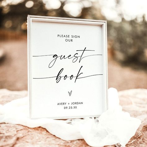 Minimalist Wedding Guest Book Sign, Modern Wedding Guest Book Signage Zazzle, Signs For Guest Book Wedding, Boho Wedding Guest Book Table, Guess Book Sign, Wedding Sign Guest Book, Guest Book Table For Wedding, Wedding Guest Book Table Ideas, Guest Book Table Ideas, Sign Our Guest Book Sign