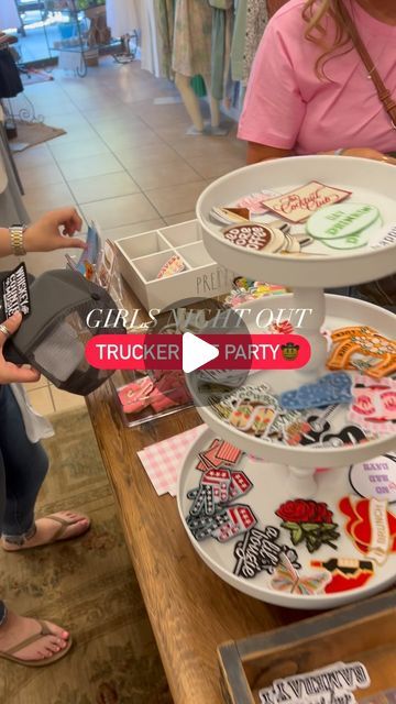 My Best Friend's Closet | MBFC Tracy on Instagram: "We had an absolute blast at our Private Trucker Hat Party hosted by us and the amazing @morganmdavis! 🫶   We crafted the cutest trucker hats, perfect for the hot weather ahead! ☀️ Want to host your own trucker hat party? Contact us and let’s make it happen! 🎉🧢   #TruckerHatParty #SummerVibes #GirlsNightOut #CustomTruckerHat #TruckerHat #BoutiqueShopping #GirlsParty #GirlsPartyIdeas #mbfctracy" Birthday Trucker Hat Ideas, Make Your Own Trucker Hat, Trucker Hat Display Ideas, Trucker Hat Bar Pop Up Shop, Decorate Your Own Cowboy Hat, Trucker Hat Charms Diy, Trucker Hat Party Ideas, How To Make Trucker Hats, Hat Decorating Party