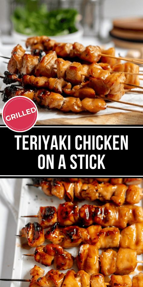 Teriyaki Chicken on a Stick is tender and juicy, soaked in a savory marinade. It's best served with rice, vegetables, or noodles. Grilled Chicken On A Stick, Teriyaki Chicken Skewers Grilled, Chinese Teriyaki Chicken On A Stick, Teriyaki Chicken On A Stick, Teriyaki Chicken Marinade, Teriyaki Chicken Breast, Cabin Food, Chicken Satay Recipe, Teriyaki Chicken Skewers