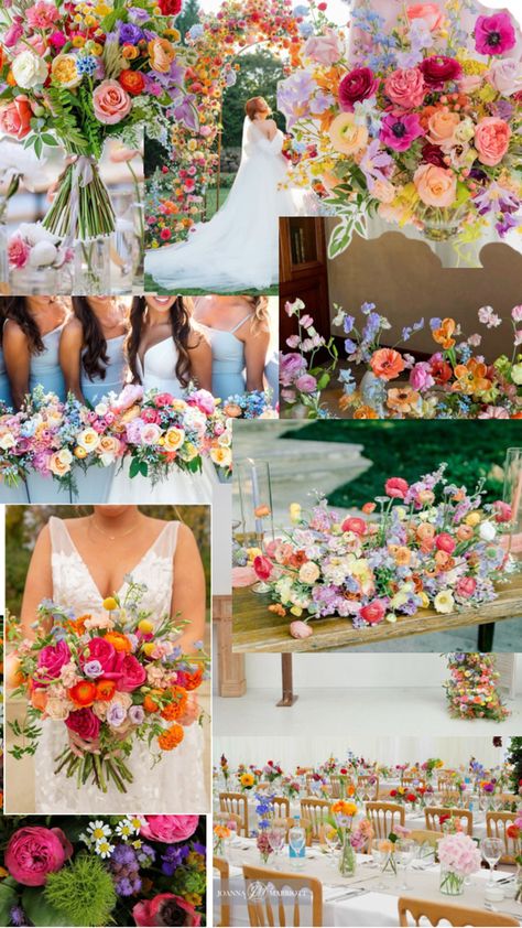 Wildflower Beach Wedding, Multicolor Wedding Theme, Wildflower Wedding Colors, Wildflower Wedding Theme Color Schemes, Wild Flower Wedding Theme Color Schemes, Wild Flower Wedding Theme, Summer Wildflower Wedding, Color Schemes Summer, Flower Wedding Theme