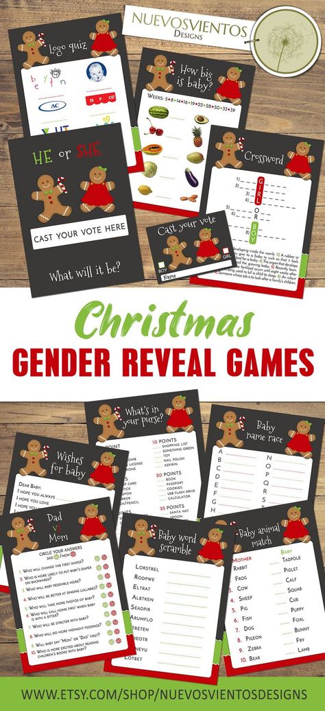 Gingerbread gender reveal games Instant download Elf Gender Reveal, Gingerbread Gender Reveal, Winter Gender Reveal, Gender Reveal Christmas, Simple Gender Reveal, Christmas Gender Reveal, Baby Weeks, Gender Reveal Games, Quiz Design