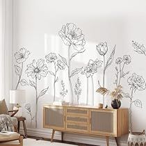 Boho Flower Wall, Floral Wall Stickers, Wall Painting Ideas Creative, Stick Wall Art, Floral Wall Decals, Simple Sketch, Deco Studio, Wall Painting Decor, Wall Murals Painted