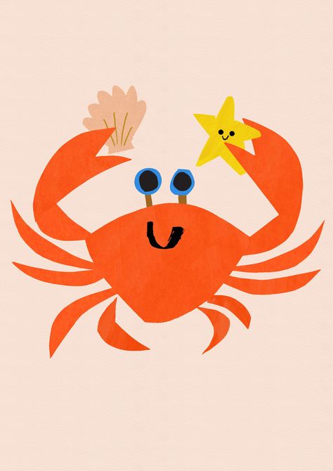 A cheery crab for your little nipper! Printed on beautiful gallery quality fine art 255 gsm paper using the highest quality Giclée printing process and archival inks. Ethically designed and produced by Illustrator & Mum of two Kay Vincent in Forest hill, London. Available in 3 sizes Prints come unframed. They fit standard frame sizes. Please check out Kay's 5 star reviews! Cute Crab Illustration, Print Art Ideas, Kids Illustration Art, Soft Illustration, Crab Drawing, Forest Hill London, Cut Paper Art, Crab Illustration, Mum Of Two