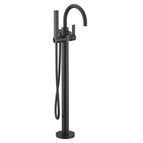 Cia Matte black one-handle tub filler includes hand shower -- 615BL -- Moen Moen Cia, Smart Faucet, Freestanding Bathtub Faucet, Freestanding Tub Faucet, Freestanding Tub Filler, Luxurious Showers, Bath Faucet, Tub Filler, Tub Faucet