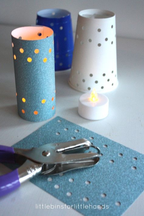 Paper Cup Luminaries with Flameless Tea lights for Kids Winter Solstice Activity Solstice Lanterns, Christmas Luminaries, Tea Light Crafts, Diwali Activities, Kids Festival, Paper Cup Crafts, Jul Diy, Flameless Tea Lights, Light Study